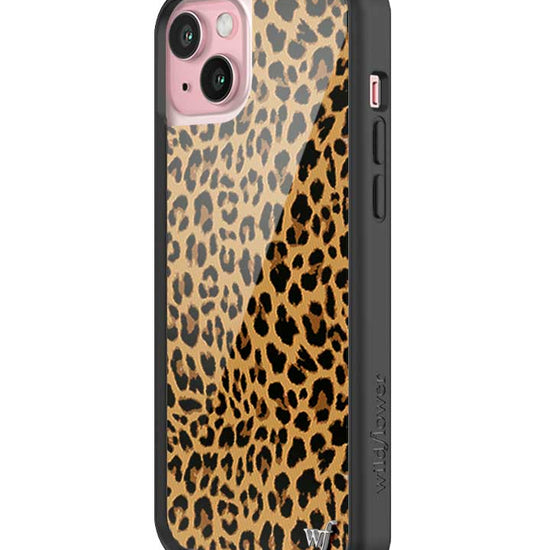 Wildflower iPhone case 15 Plus Meow Leopard Black Tan