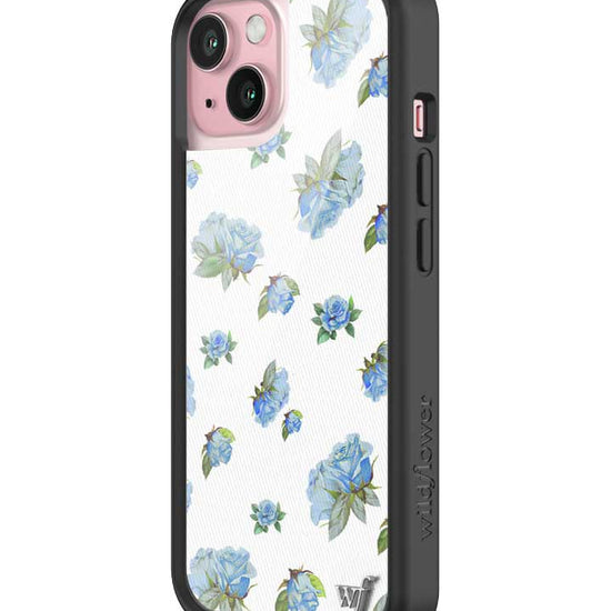 Wildflower iPhone case 15 Moonlight Rose Floral Cute Blue