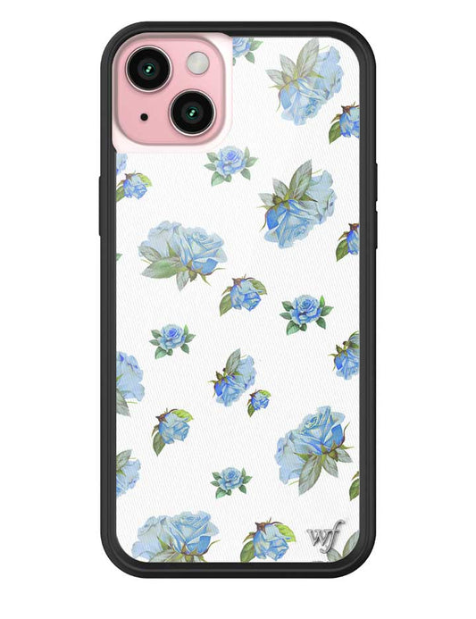 Wildflower iPhone case 15 Plus Moonlight Rose Floral Cute Blue