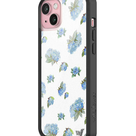 Wildflower iPhone case 15 Plus Moonlight Rose Floral Cute Blue