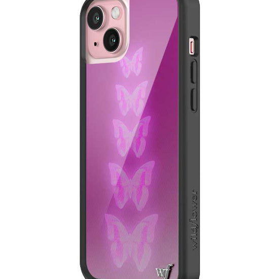 Wildflower iPhone case 15 Plus Neon Butterfly Plum Pink Cute