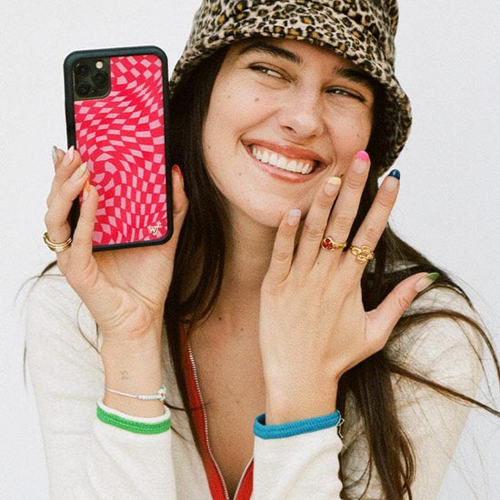 Wildflower Pink Crazy Checkers iPhone Case Lifestyle Image 01