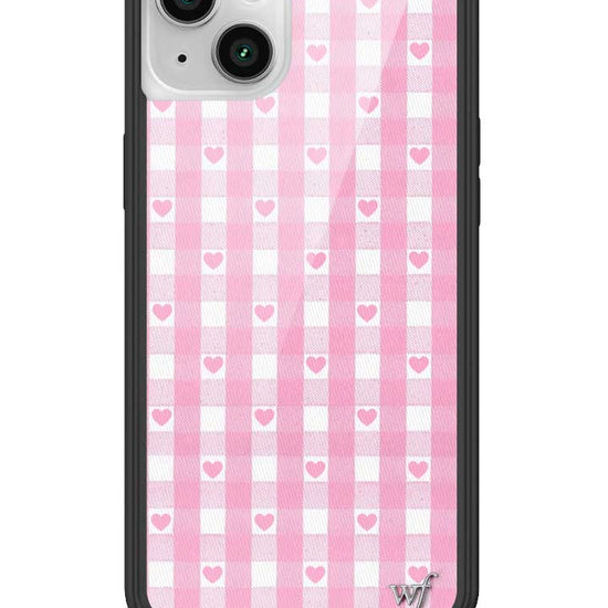 Wildflower iPhone case 14 Plus Pink Gingham Hearts Vintage Cute Classic