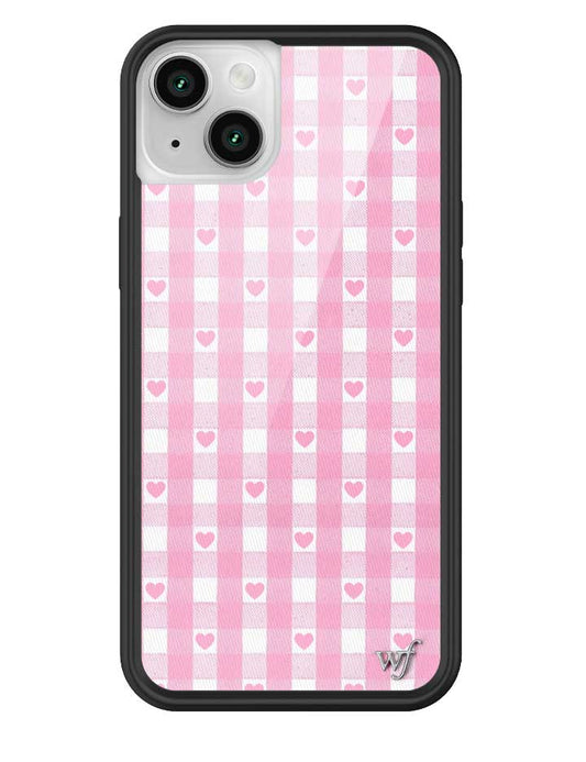 Wildflower iPhone case 14 Plus Pink Gingham Hearts Vintage Cute Classic