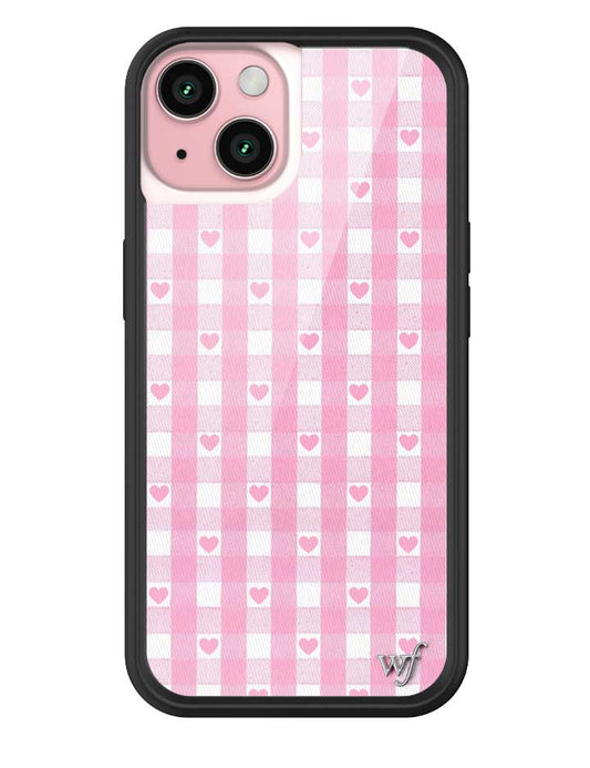 Wildflower iPhone case 15 Pink Gingham Hearts Vintage Cute Classic