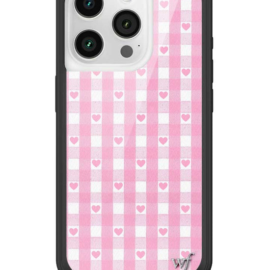 Wildflower iPhone case 15 Pro Pink Gingham Hearts Vintage Cute Classic