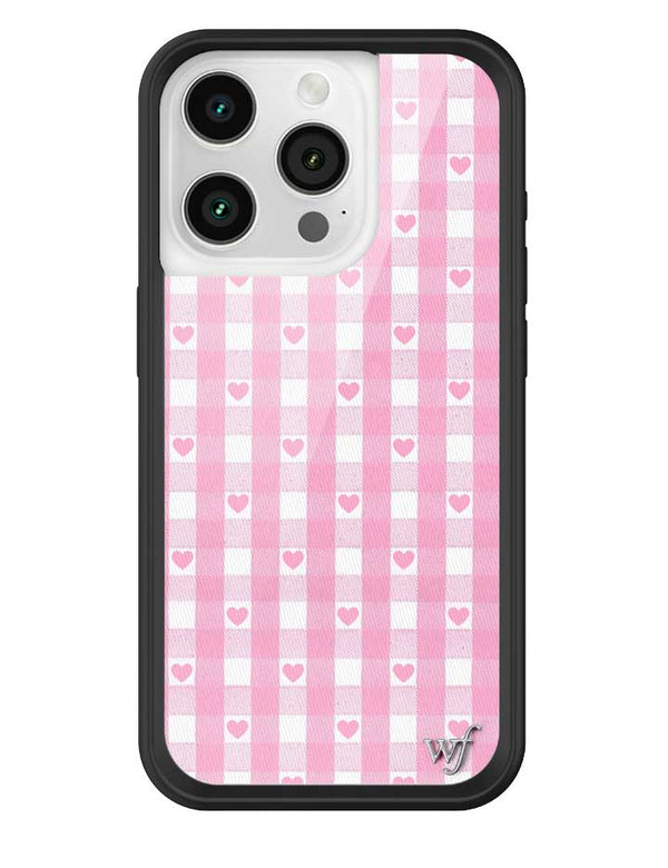 Wildflower iPhone case 15 Pro Pink Gingham Hearts Vintage Cute Classic