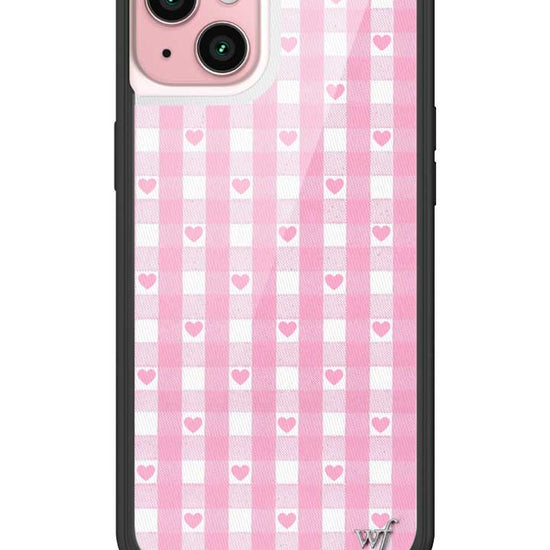 Wildflower iPhone case 15 Plus Pink Gingham Hearts Vintage Cute Classic