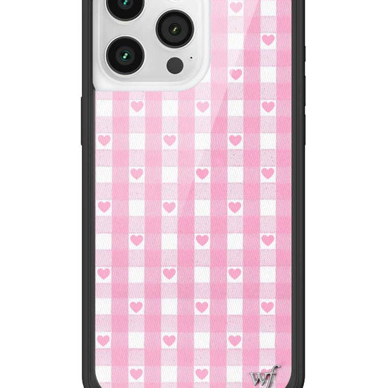 Wildflower iPhone case 15 Pro Max Pink Gingham Hearts Vintage Cute Classic