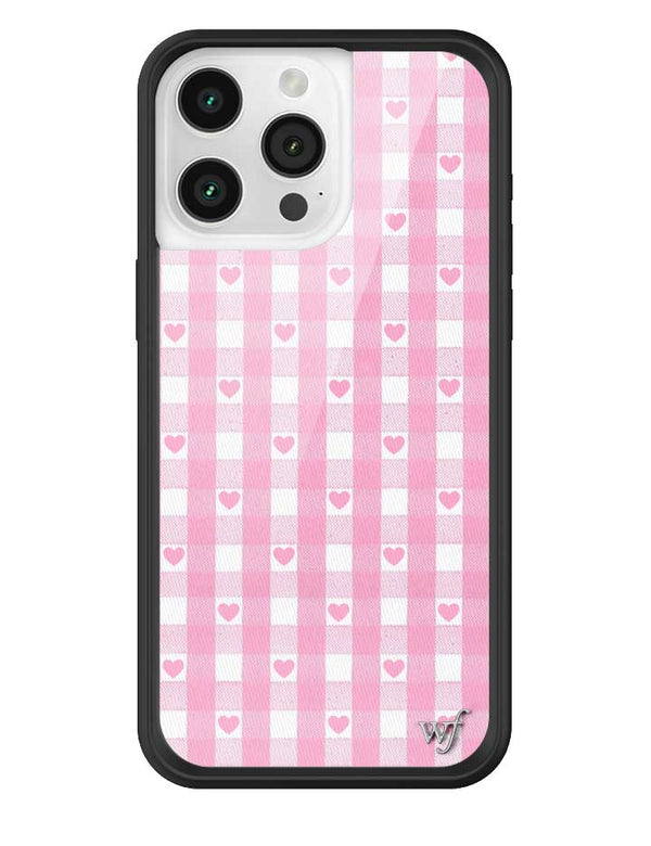 Wildflower iPhone case 15 Pro Max Pink Gingham Hearts Vintage Cute Classic