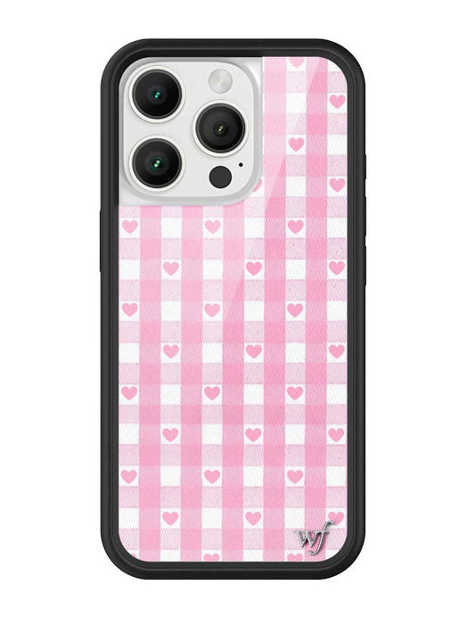 Wildflower iPhone case 16 Pro Pink Gingham Hearts Vintage Cute Classic