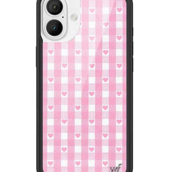 Wildflower iPhone case 16 Plus Pink Gingham Hearts Vintage Cute 