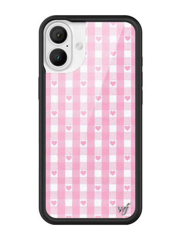 Wildflower iPhone case 16 Plus Pink Gingham Hearts Vintage Cute 