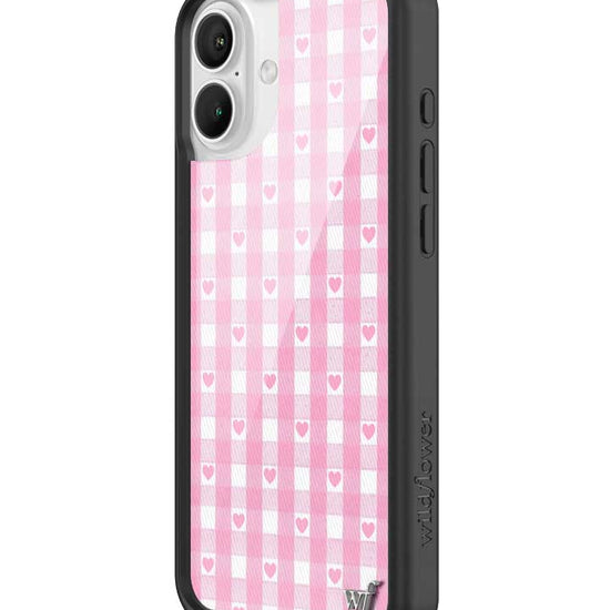 Wildflower iPhone case 16 Plus Pink Gingham Hearts Vintage Cute 