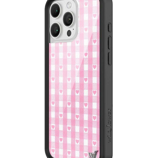 Wildflower iPhone case 16 Pro Max Pink Gingham Hearts Vintage Cute Classic