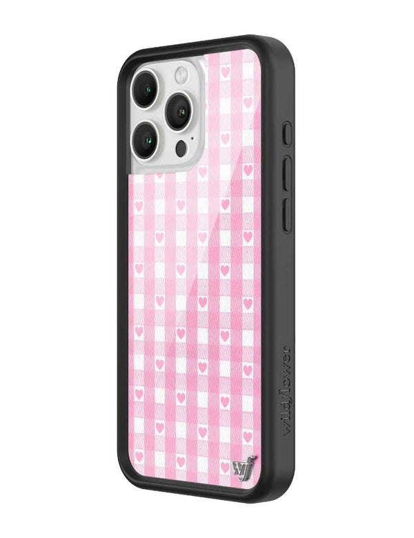 Wildflower iPhone case 16 Pro Max Pink Gingham Hearts Vintage Cute Classic