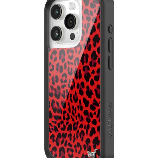 Wildflower iPhone case 15 Pro Red Meow Leopard Cute