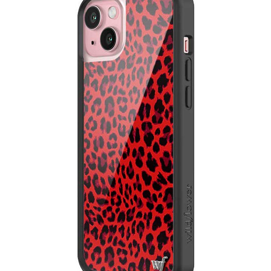 Wildflower iPhone case 15 Plus Red Meow Leopard Cute