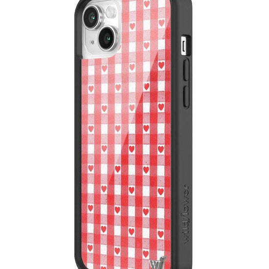 Wildflower Red Gingham Heart iPhone 14 Case