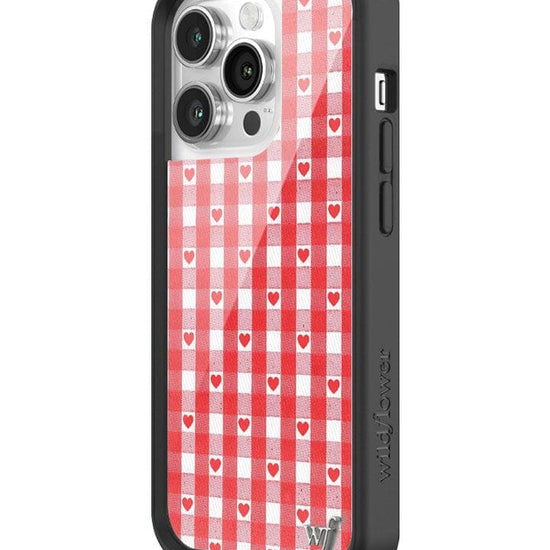 Wildflower Red Gingham Heart iPhone 14 Pro Case