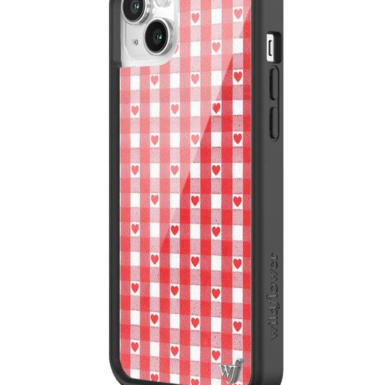 Wildflower Red Gingham Heart iPhone 14 Plus Case