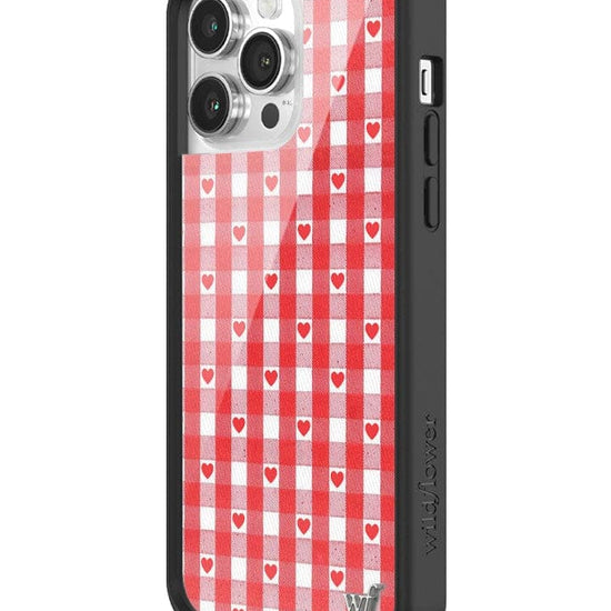 Wildflower Red Gingham Heart iPhone 14 Pro Max Case