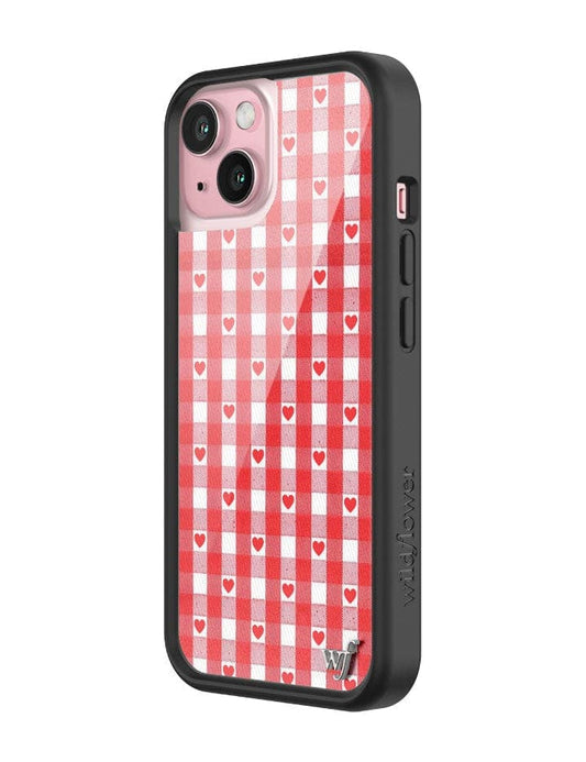 wildflower red gingham heart iphone 15 