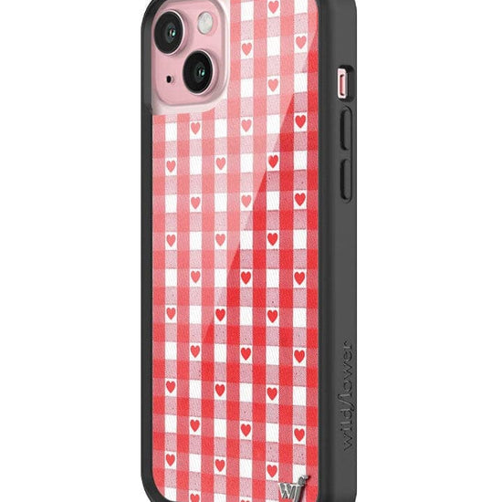 Wildflower Red Gingham Heart iPhone 15 Plus Case