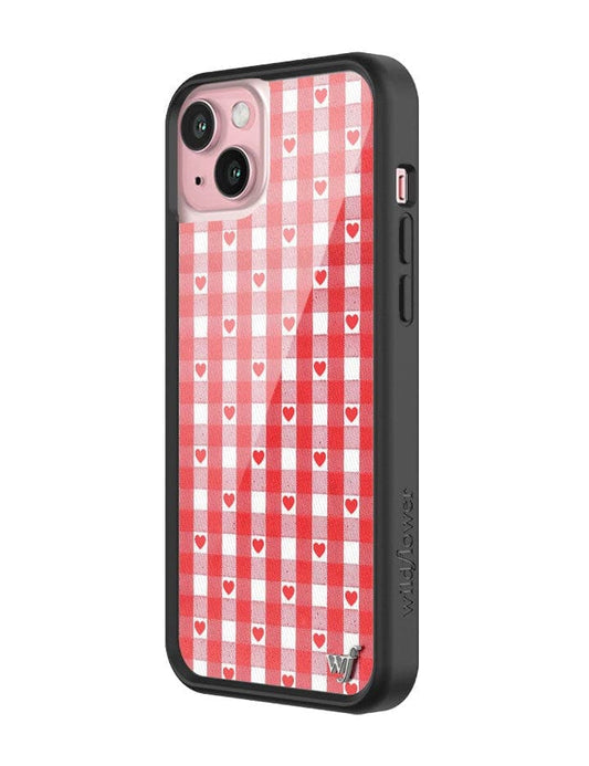 wildflower red gingham heart iphone 15 plus 