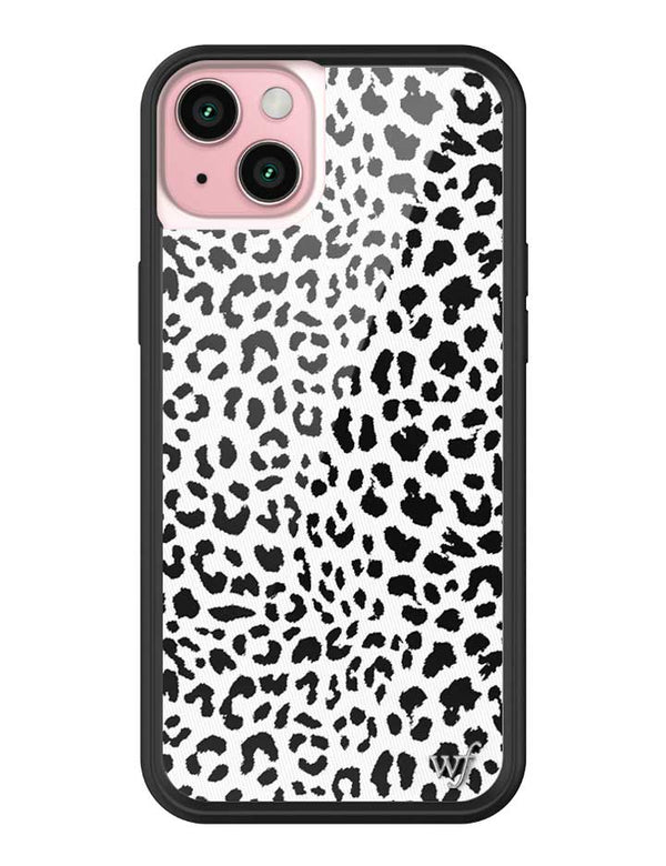 Wildflower iPhone case 15 Plus Snow Meow Leopard White Cute