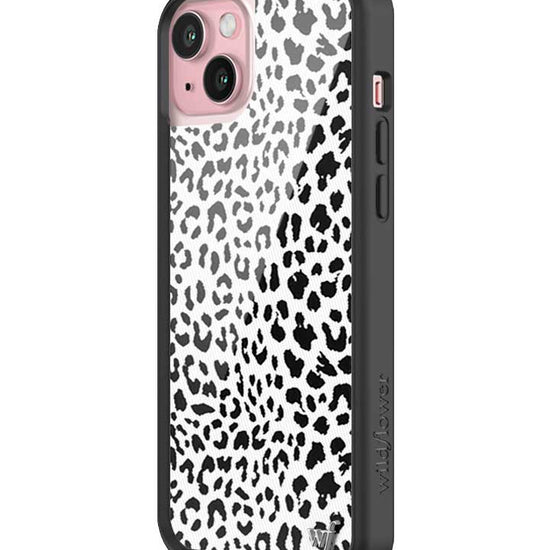 Wildflower iPhone case 15 Plus Snow Meow Leopard White Cute